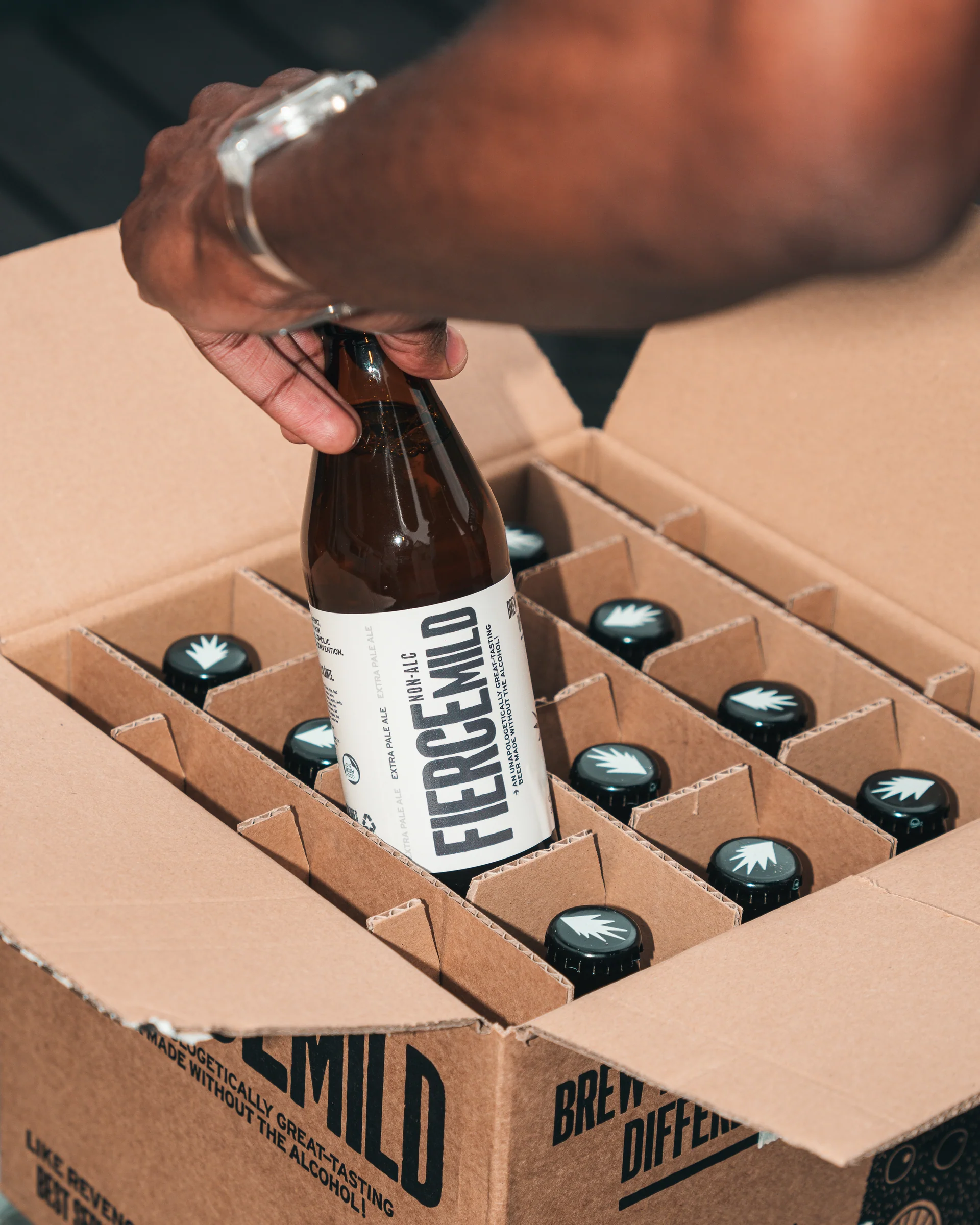 Fierce Mild non-alcoholic beer in box